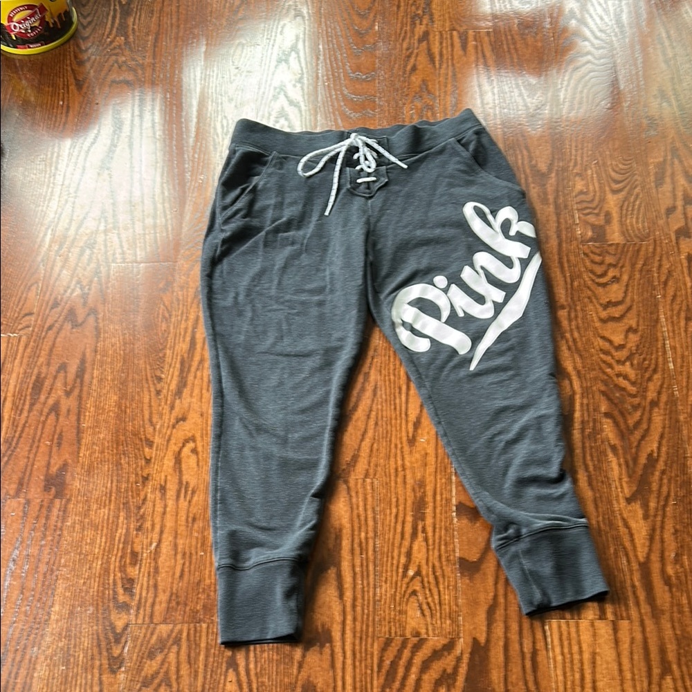 PINK Victoria's Secret Gray Jogger Sweatpants with Elastic Cuffs gently used